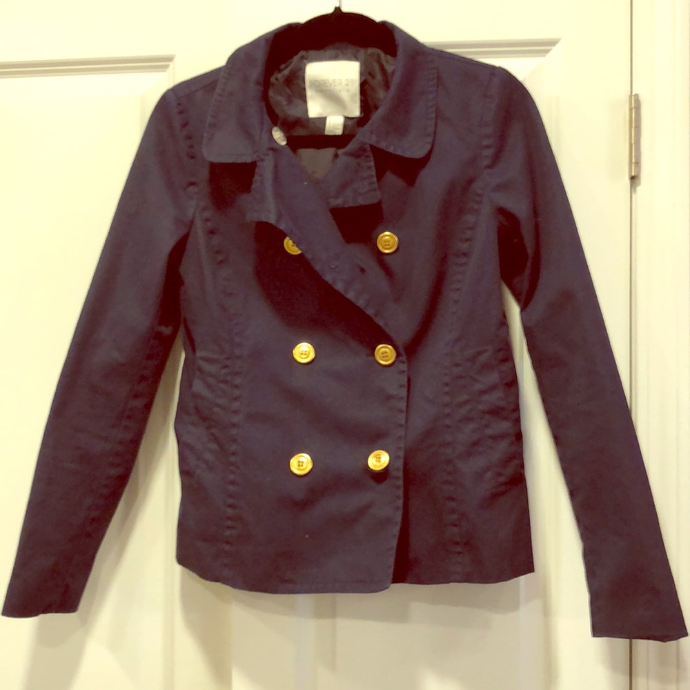 Forever 21 Blue Jacket with Gold Buttons